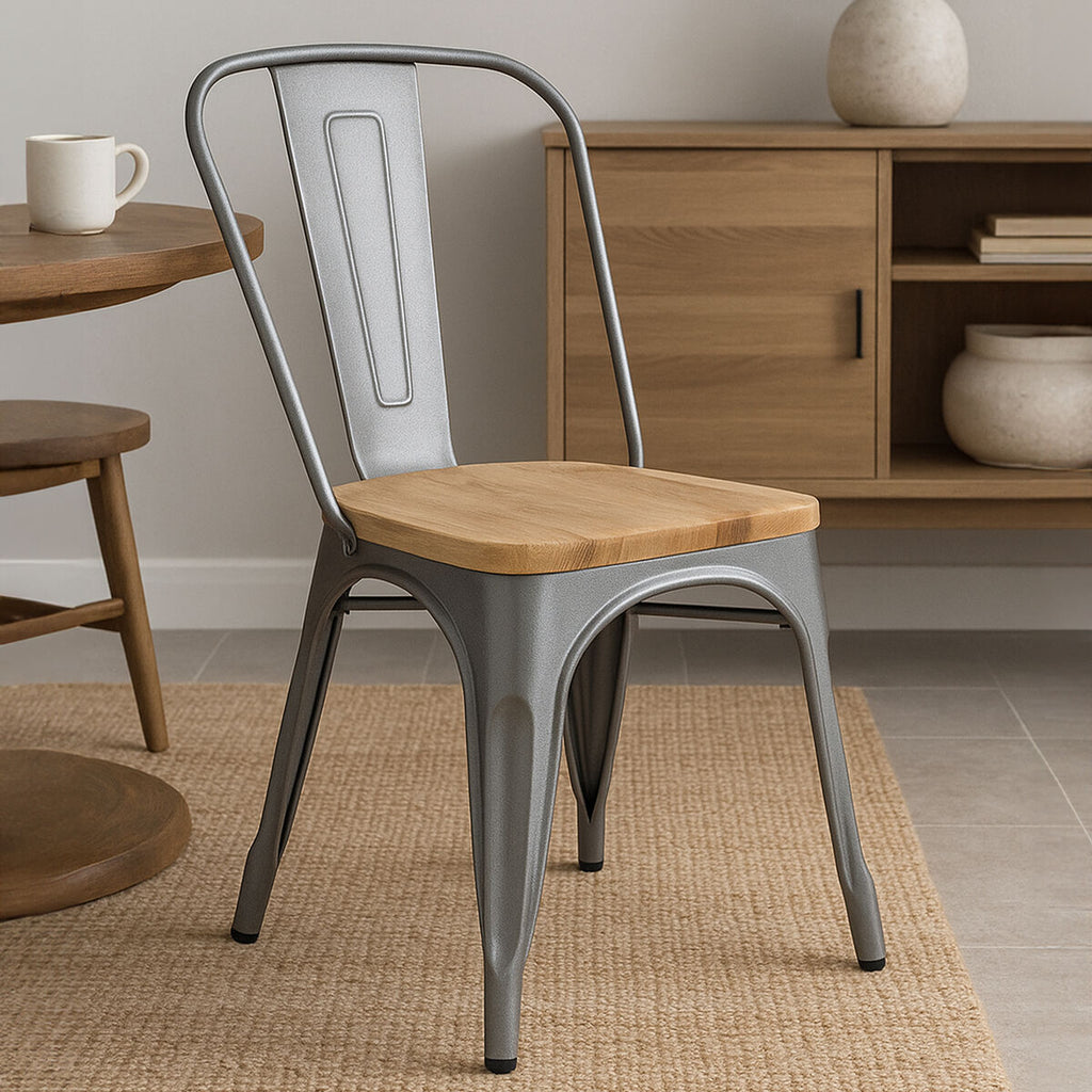 Silver Chair in Powder Coated Metal and Wood