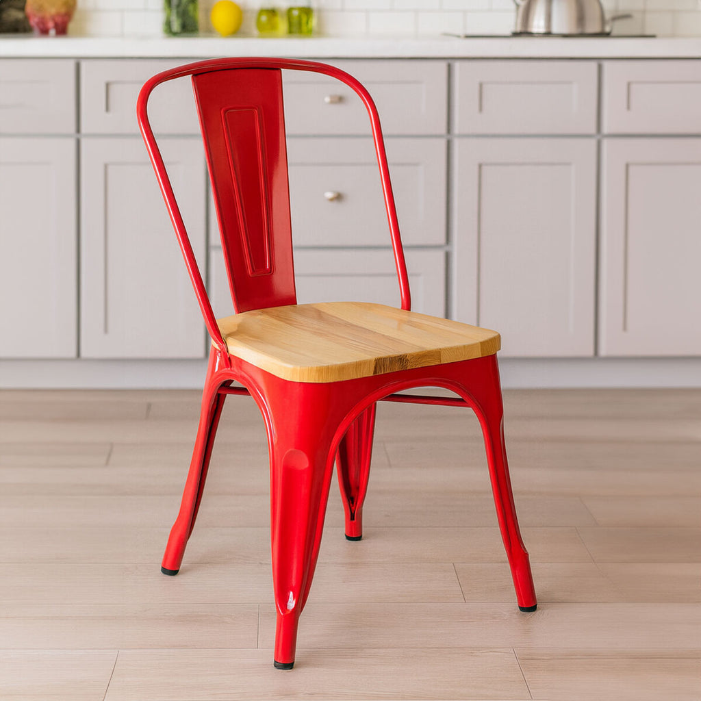 Red Chair in Powder Coated Metal and Wood