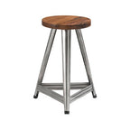 Natural Wooden Large Stool with Antique Silver Finish Base
