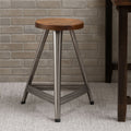 Natural Wooden Large Stool with Antique Silver Finish Base