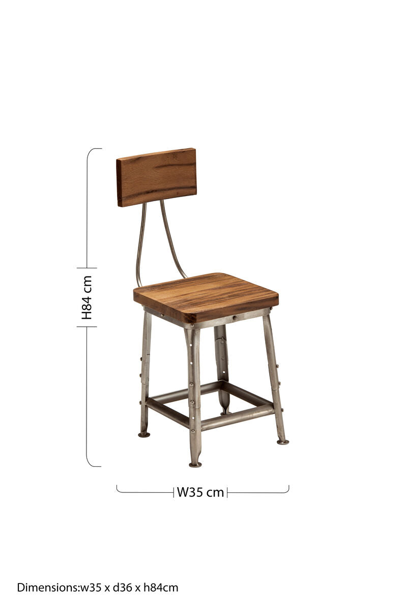 Antique Silver Finish and Wood Industrial Dining Chair
