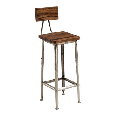 Antique Silver Finish and Wood Industrial Bar Chair