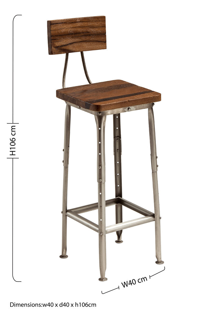 Antique Silver Finish and Wood Industrial Bar Chair