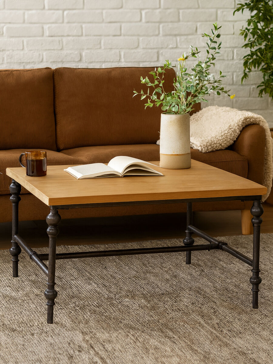 Natural Wooden Washed Finish Square Coffee Table