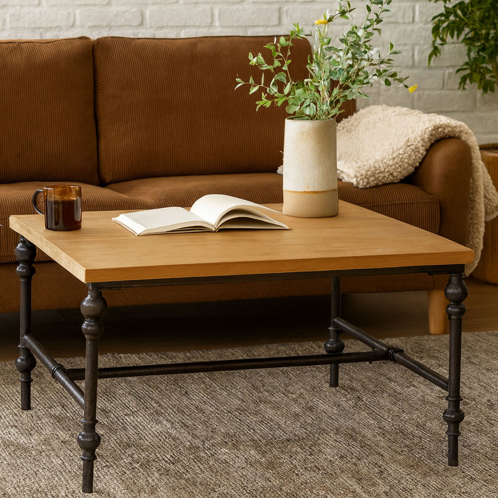 Natural Wooden Washed Finish Square Coffee Table