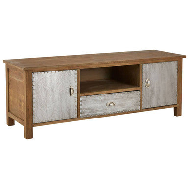 Metal and Wooden Media Unit with 2 Doors and 1 Drawer