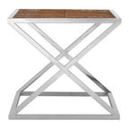 Natural Wood Veneer and Silver Finish Side Table
