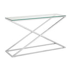 Clear Glass and Silver Finish Criss Cross Console Table