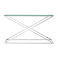 Clear Glass and Silver Finish Criss Cross Console Table