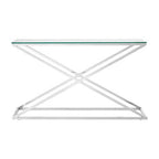Clear Glass and Silver Finish Criss Cross Console Table
