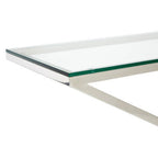 Clear Glass and Silver Finish Criss Cross Console Table
