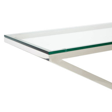 Clear Glass and Silver Finish Criss Cross Console Table