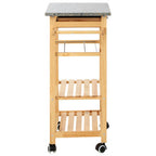 Natural Pine Wood Kitchen Trolley with Granite Top
