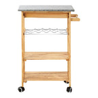 Natural Pine Wood Kitchen Trolley with Granite Top