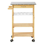 Natural Pine Wood Kitchen Trolley with Granite Top