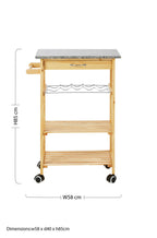 Natural Pine Wood Kitchen Trolley with Granite Top