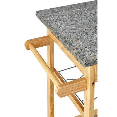 Natural Pine Wood Kitchen Trolley with Granite Top