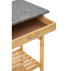 Natural Pine Wood Kitchen Trolley with Granite Top