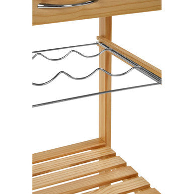 Natural Pine Wood Kitchen Trolley with Granite Top