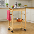 Natural Pine Wood Kitchen Trolley with Granite Top