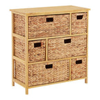 Natural Wooden Storage Unit with 6 Water Hyacinth Drawers