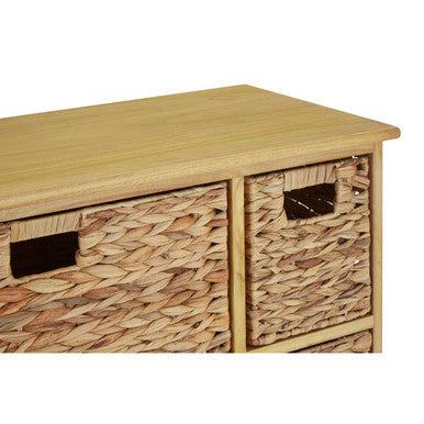 Natural Wooden Storage Unit with 6 Water Hyacinth Drawers