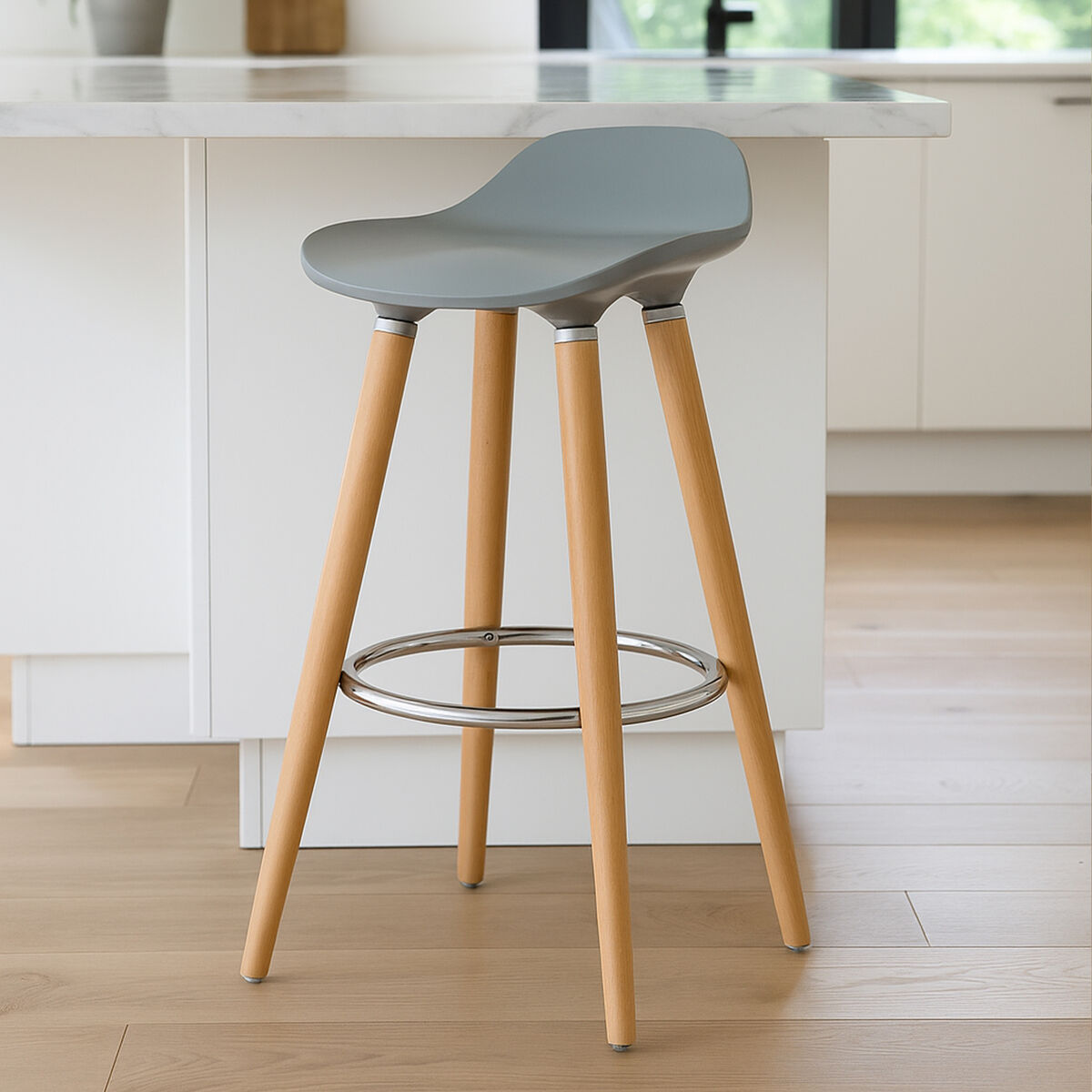 Grey Bar Stool with Wooden Legs