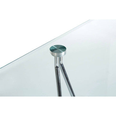 Tempered Glass Top Half Moon Console Table with Cross Chrome Metal Legs and Black Wooden Base