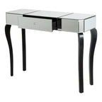 Mirrored Finish 1-Drawer Console Table with Bevelled Edge and Black Wooden Legs