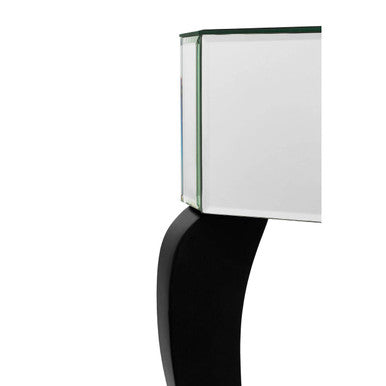 Mirrored Finish 1-Drawer Console Table with Bevelled Edge and Black Wooden Legs