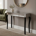 Mirrored Finish 1-Drawer Console Table with Bevelled Edge and Black Wooden Legs