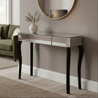 Mirrored Finish 1-Drawer Console Table with Bevelled Edge and Black Wooden Legs