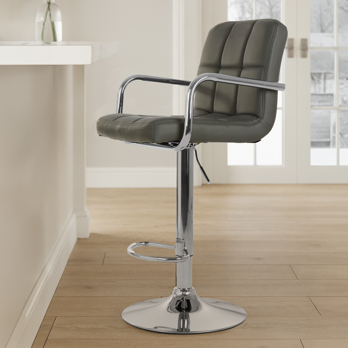 Grey Leather Effect Bar Chair