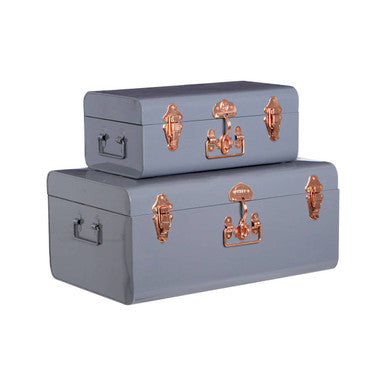 Set of Two Grey Storage Trunks