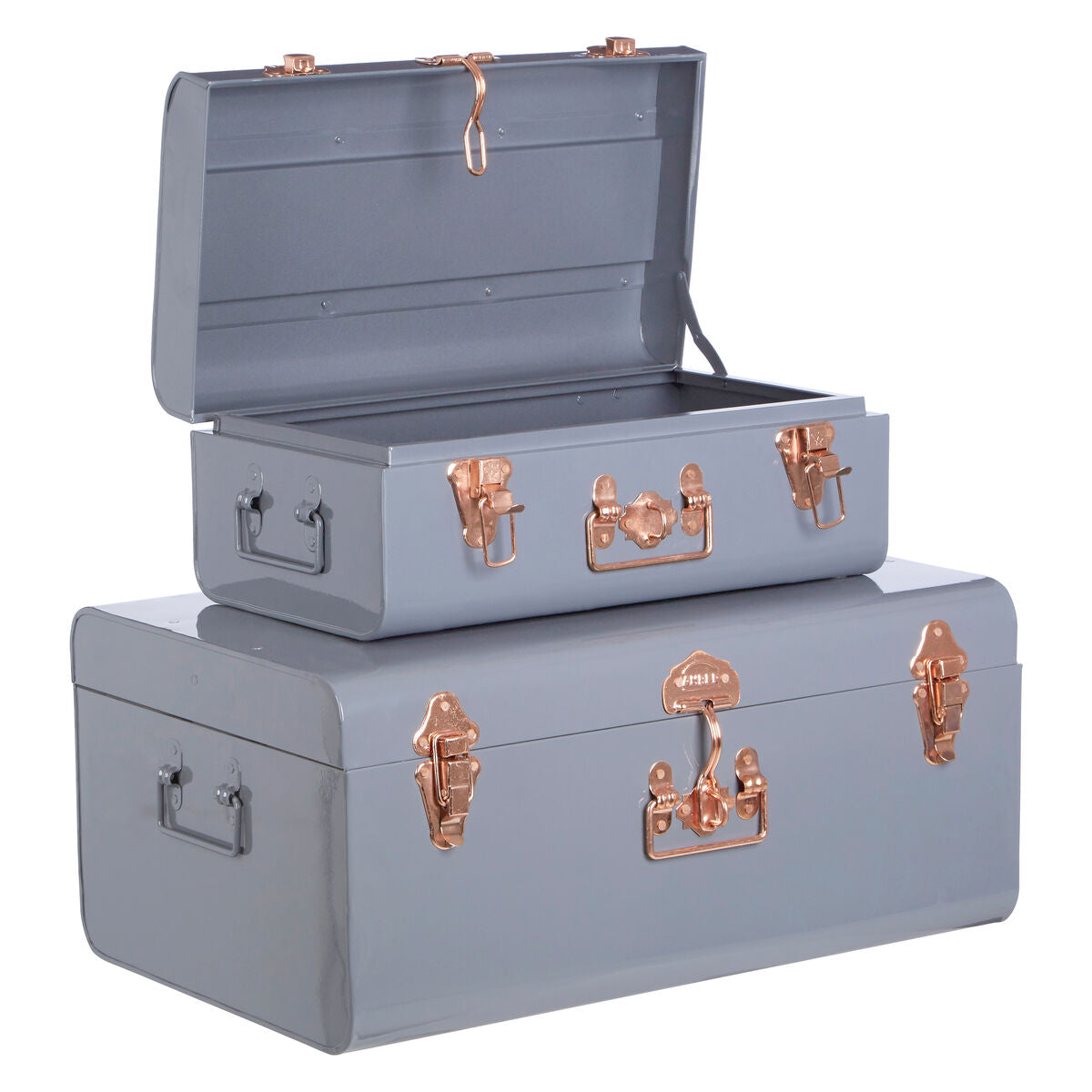 Set of Two Grey Storage Trunks