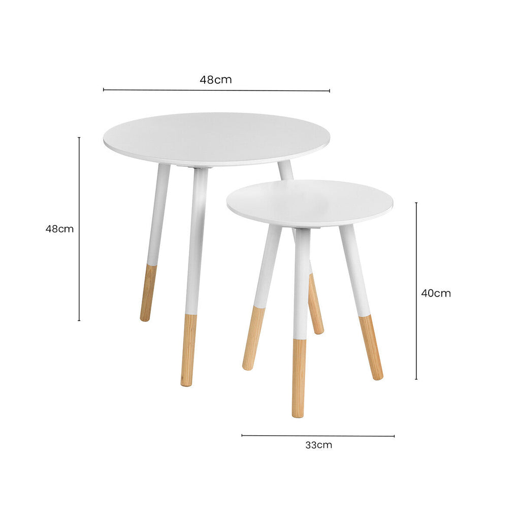 White Pine Wood Set of 2 Round Side Tables