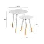 White Pine Wood Set of 2 Round Side Tables
