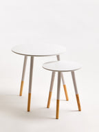 White Pine Wood Set of 2 Round Side Tables