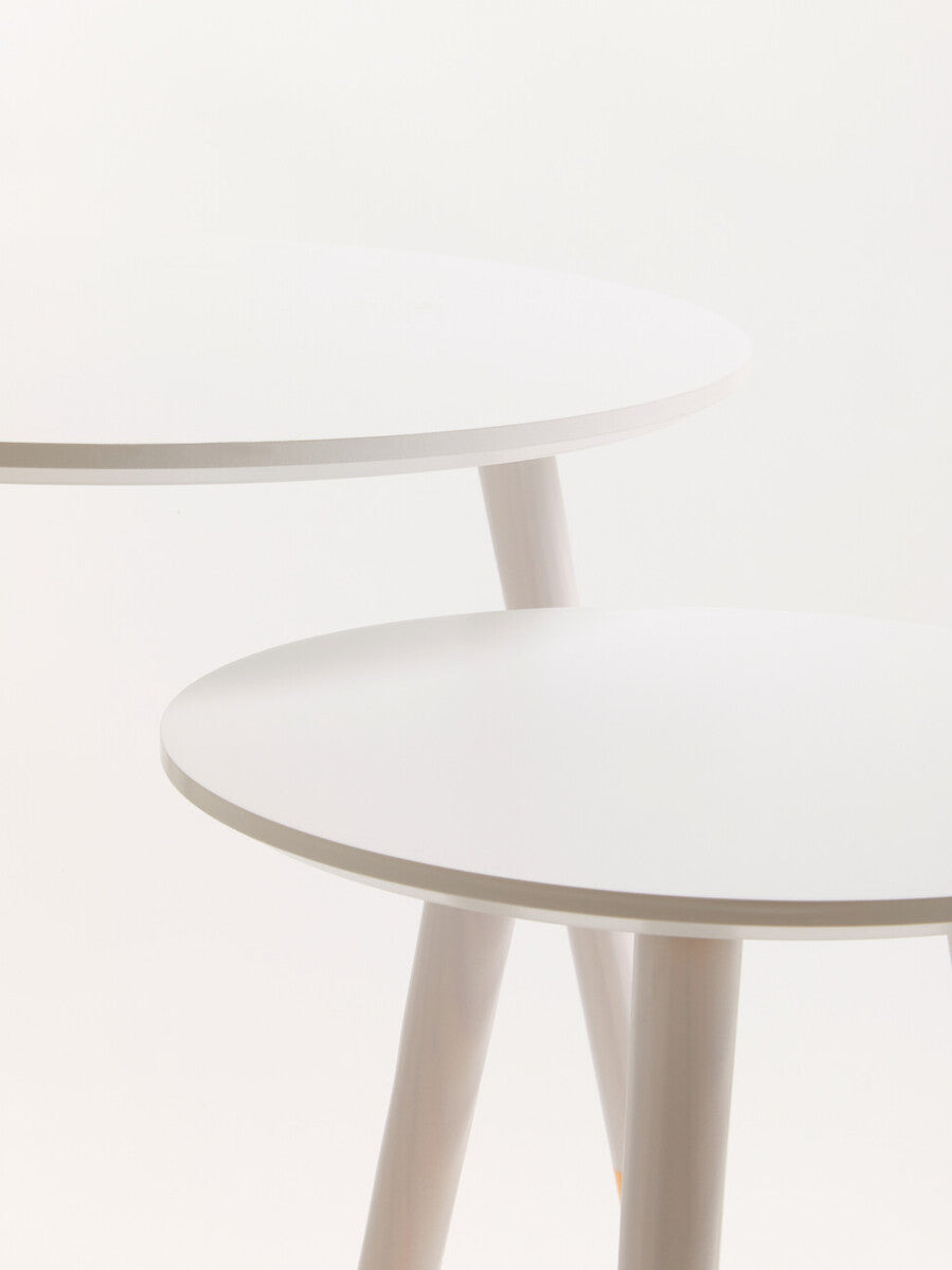 White Pine Wood Set of 2 Round Side Tables