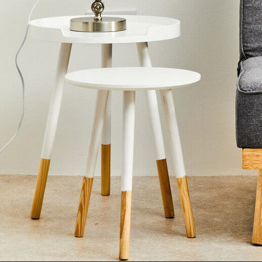 White Pine Wood Set of 2 Round Side Tables