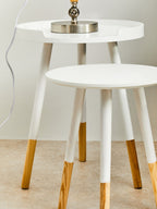 White Pine Wood Set of 2 Round Side Tables