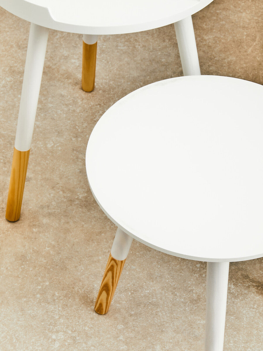 White Pine Wood Set of 2 Round Side Tables