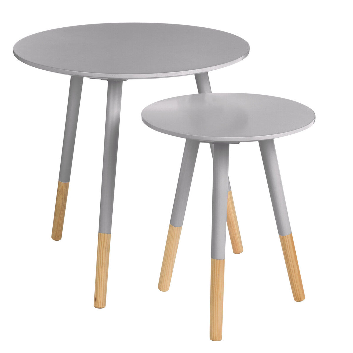 Grey Pine Wood Set of 2 Round Side Tables