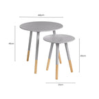 Grey Pine Wood Set of 2 Round Side Tables