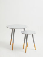 Grey Pine Wood Set of 2 Round Side Tables
