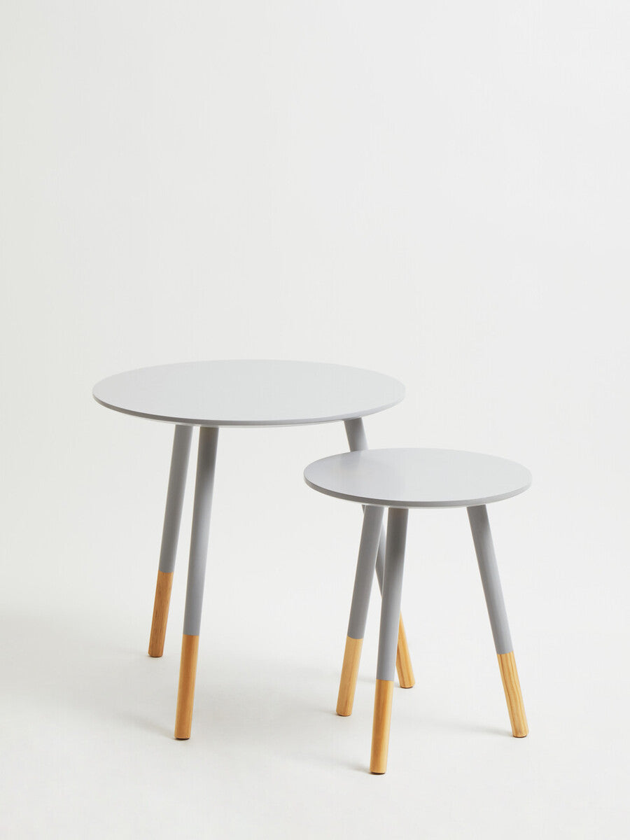 Grey Pine Wood Set of 2 Round Side Tables
