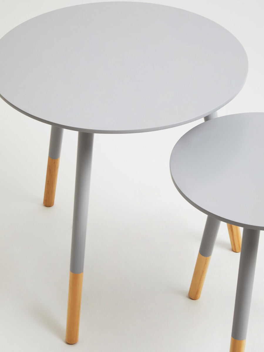 Grey Pine Wood Set of 2 Round Side Tables