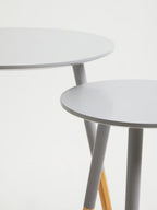 Grey Pine Wood Set of 2 Round Side Tables