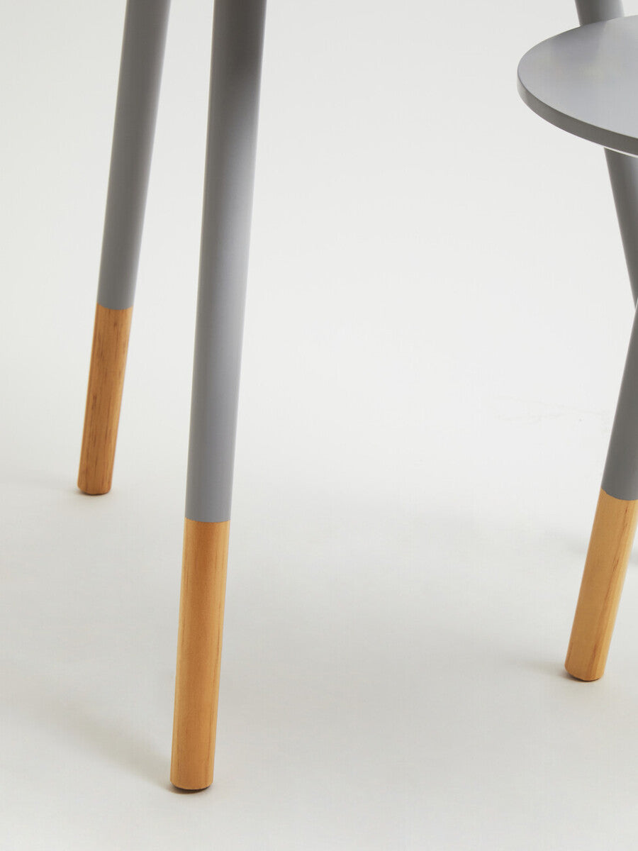 Grey Pine Wood Set of 2 Round Side Tables