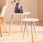 Grey Pine Wood Set of 2 Round Side Tables